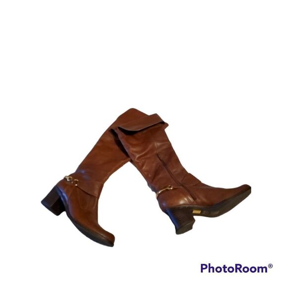 TRUTH OR DARE BY MADONNA SHOES, ERMINIDE OVER THE KNEE TAN LEATHER 9M - Picture 3 of 9